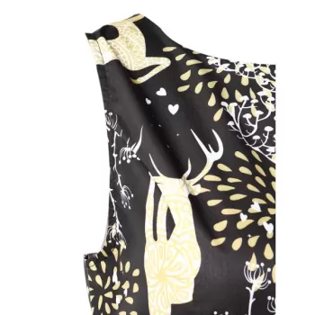 Christmas Elk Print High Waist Swing Dress - Black