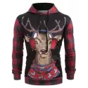 Christmas Elk Print Kangaroo Pocket Hoodie -