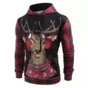 Christmas Elk Print Kangaroo Pocket Hoodie -