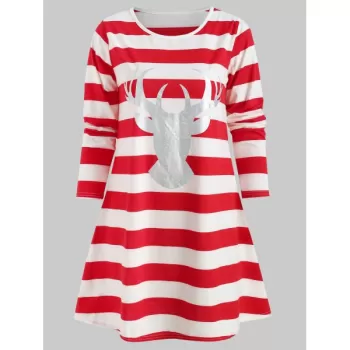 Christmas Elk Print Long Sleeve T-shirt - Red