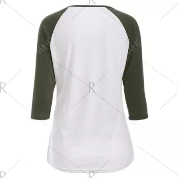 Christmas Elk Print Raglan leeve T-hirt - Army Green