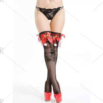 Christmas Fishnet Stockings with Bowknot - Black One
