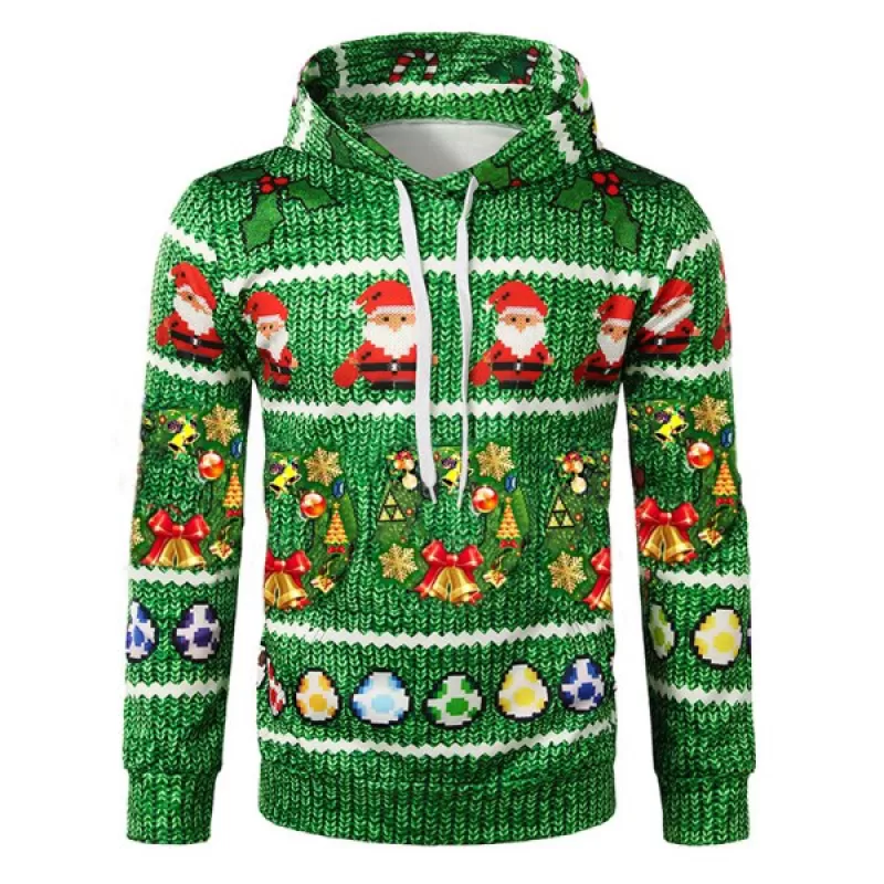 Christmas Football Printed Pullover Hoodie - Jungle Green