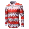 Christmas Geometry Elk Print Long Sleeves Shirt - Red