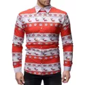 Christmas Geometry Elk Print Long Sleeves Shirt - Red