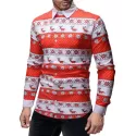 Christmas Geometry Elk Print Long Sleeves Shirt - Red