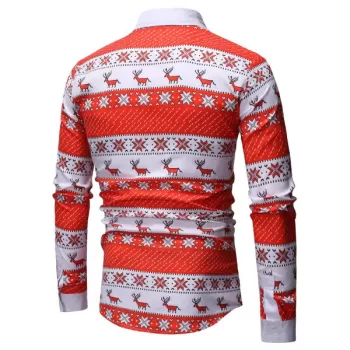 Christmas Geometry Elk Print Long Sleeves Shirt - Red