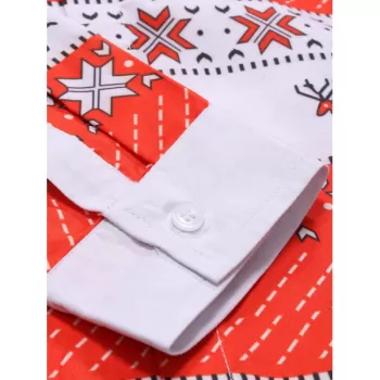 Christmas Geometry Elk Print Long Sleeves Shirt - Red