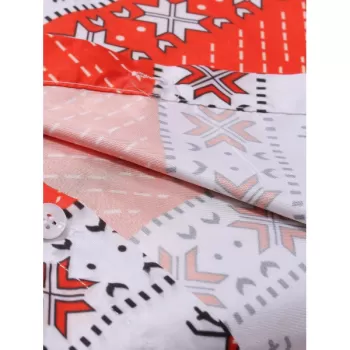 Christmas Geometry Elk Print Long Sleeves Shirt - Red