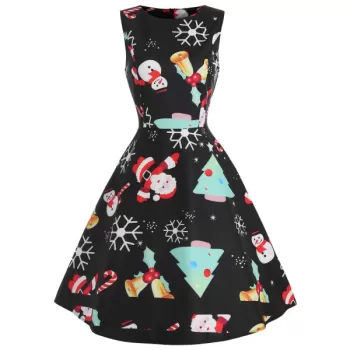 Christmas Graphic Fit and Flare Dress -