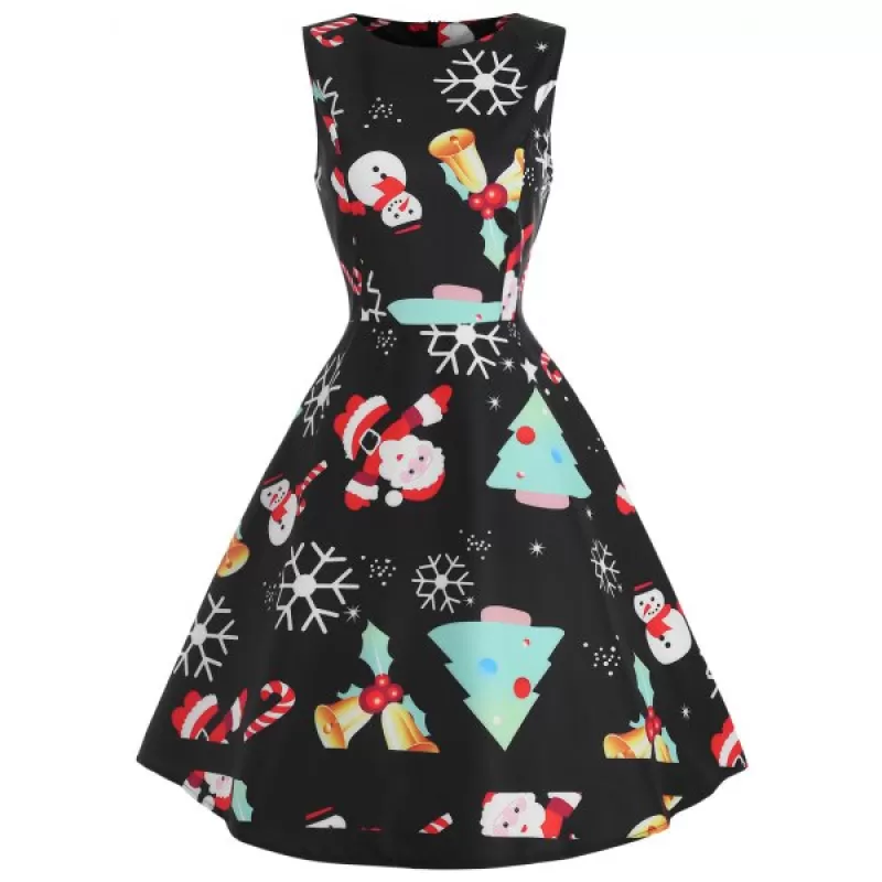 Christmas Graphic Fit and Flare Dress -