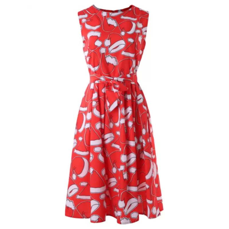 Christmas Hat Print A Line Dress -