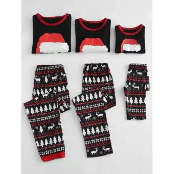 Christmas Hat Printed Family Pajamas Sets - Black Dad