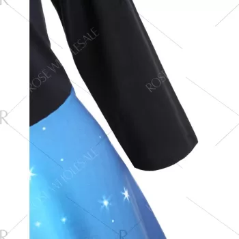 Christmas ong Sleeve Print Flare Dress - Black