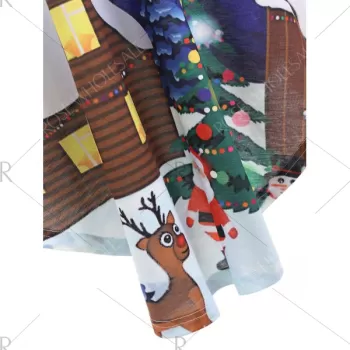 Christmas ong Sleeve Print Flare Dress - Black