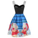 Christmas Musical Print A Line Dress - Deep Sky Blue