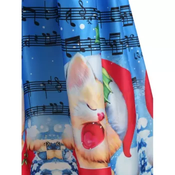 Christmas Musical Print A Line Dress - Deep Sky Blue