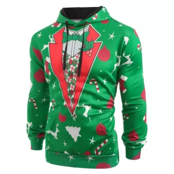 Christmas Patterns Printed Pullover Hoodie - Pine Green