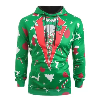 Christmas Patterns Printed Pullover Hoodie - Pine Green
