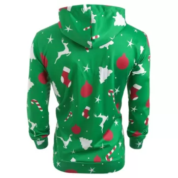 Christmas Patterns Printed Pullover Hoodie - Pine Green