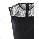 Christmas Print Lace Panel Sleeveless Flare Dress - Black
