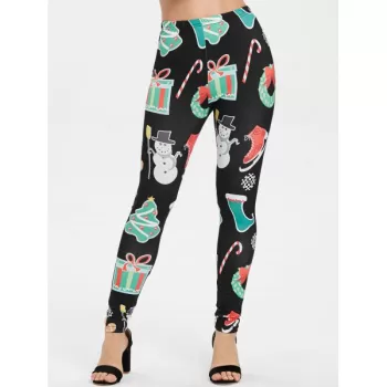 Christmas Print Outdoor Leggings - Black
