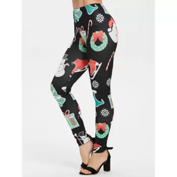 Christmas Print Outdoor Leggings - Black