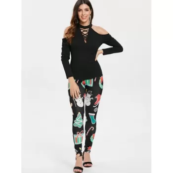 Christmas Print Outdoor Leggings - Black