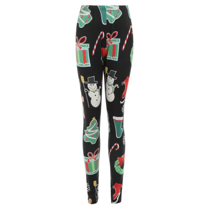 Christmas Print Outdoor Leggings - Black