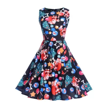 Christmas Printed Pin Up Dress - Black