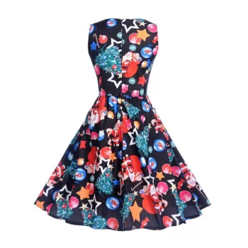 Christmas Printed Pin Up Dress - Black