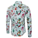 Christmas Santa Candy Gift Print Long Sleeves Shirt - Light Blue