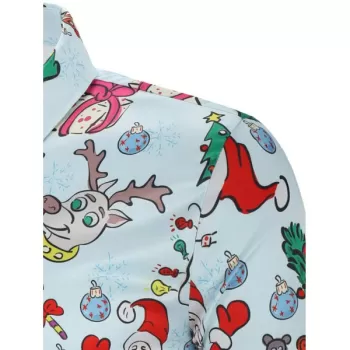 Christmas Santa Candy Gift Print Long Sleeves Shirt - Light Blue