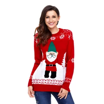 Christmas anta Claus pattern pullover sweater knitting sweater - Red