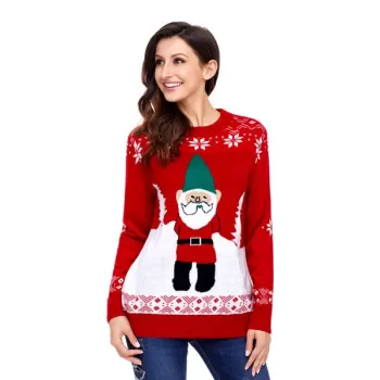 Christmas anta Claus pattern pullover sweater knitting sweater - Red
