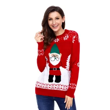 Christmas anta Claus pattern pullover sweater knitting sweater - Red