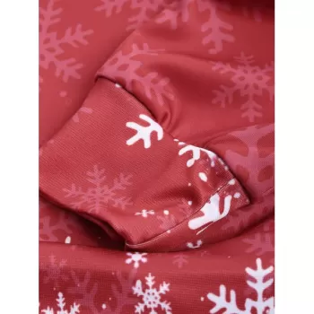 Christmas Santa Plane Snowflakes Print Hoodie - Chestnut Red