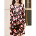 Christmas Santa Print Long Sleeve Party Dress - Black