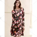 Christmas Santa Print Long Sleeve Party Dress - Black