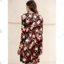 Christmas Santa Print Long Sleeve Party Dress - Black