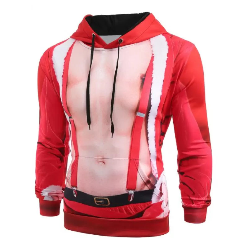 Christmas Santa Suit Print Long Sleeve Hoodie -