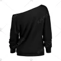 Christmas Skew Neck Graphic Print Sweatshirt - Black
