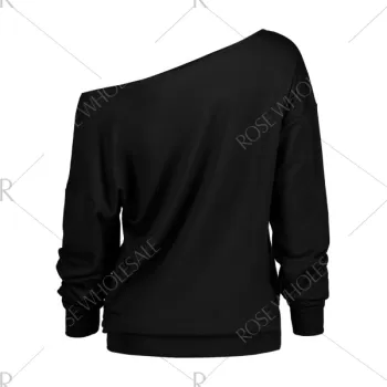 Christmas Skew Neck Graphic Print Sweatshirt - Black