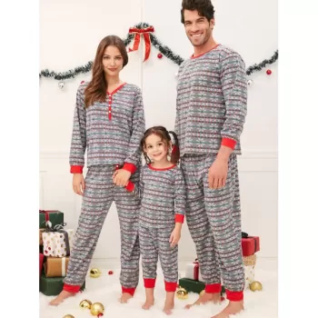 Christmas Snowflake Print Matching Family Pajamas - Light Gray Dad