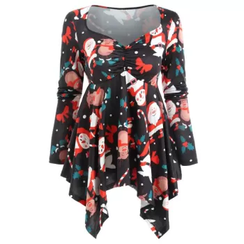 Christmas nowman Print Asymmetrical T-shirt - Black