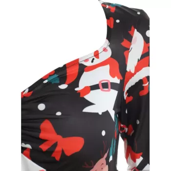 Christmas nowman Print Asymmetrical T-shirt - Black