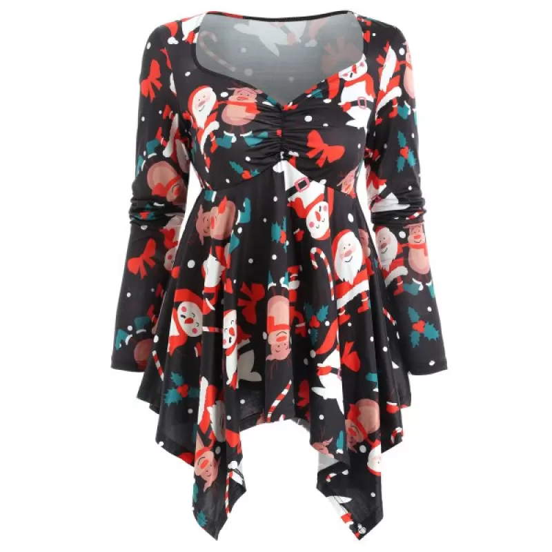 Christmas nowman Print Asymmetrical T-shirt - Black