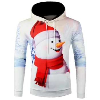 Christmas Snowman Printed Pocket Hoodie -