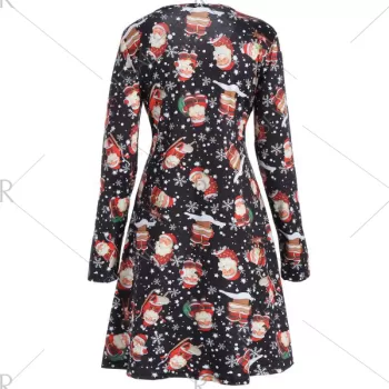 Christmas nowman nowflake Print T hirt Dress - Black