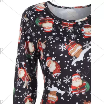 Christmas nowman nowflake Print T hirt Dress - Black